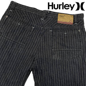 Hurley X ハーレーエックス ヒッコリー W32 (約86cm W34相当) 刺繍 ボタンフライ デニム パンツ ルーズストレート ジーンズ ハーレーX