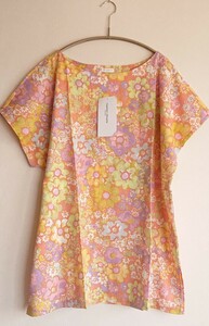 新品★TSUMORI CHISATO sleep ￥7260ワコール オレンジ花ルームウェア トップス ツモリチサト L 夏 半袖 さらさら Tシャツ パジャマ