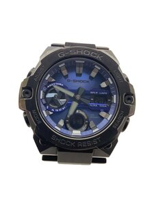 CASIO◆ソーラー腕時計_G-SHOCK/デジアナ/ステンレス/BLU/BLK