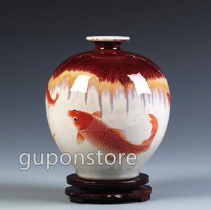 新品◆芸術品◆魚柄花瓶 年年有余 花器 華道 花瓶 賞物 置物 景德鎮珍品磁器 瓷器工芸 和風花瓶 装飾品 芸術品 絶品 中華アンティーク