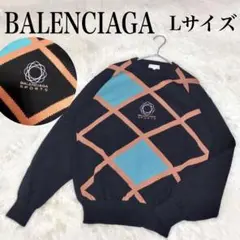 極美品 BALENCIAGA ロゴ ニット セーター スウェット 長袖 総柄 黒