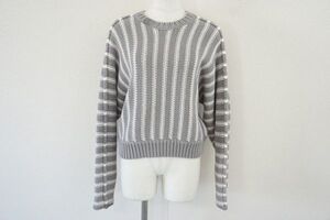 【即決】T by ALEXANDER WANG アレキサンダーワン レディース ニットトップス 厚手 コットンニット ストライプ 灰/白 サイズ: S 【751884】