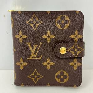 LOUIS VUITTON ルイヴィトン モノグラム コンパクトジップ ラウンドファスナー 二つ折り財布 ウォレット M61667 ブラウン系 CA0053