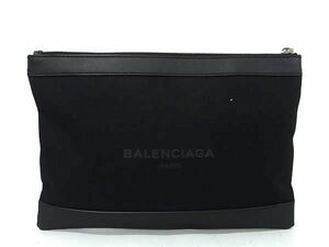 1円 ■美品■ BALENCIAGA バレンシアガ 373834 ネイビークリップM キャンバス クラッチバッグ セカンドバッグ ブラック系 EA2317