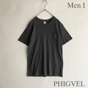 PHIGVEL 日本製 フィグベル ポケット付き Tシャツ バックプリント クルーネック 半袖 コットン プリントTシャツ チャコール size 1 sk