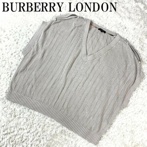 BURBERRY LONDON ニットベスト グレー バーバリーロンドン ワンポイント刺 リネン コットン 5 B7473