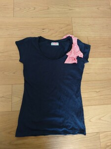 ZARA TRAFALUC リボン 半袖Tシャツ 半袖 カットソー Tシャツ トップス ザラ ネイビー 紺 M