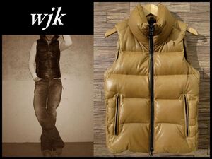 送無 定価99,750円 wjk ダブルジェイケイ 232 rm07 ram nappa drum dyed down vest 羊革 ラム ナッパ ラムレザー ダウン ベスト キャメル M