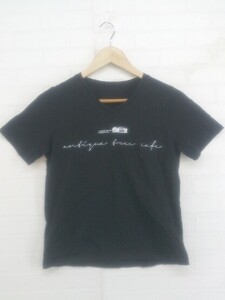 ◇ antiqua tree caf? Vネック ロゴ プリント 半袖 Tシャツ サイズF ブラック レディース P