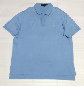 POLO RALPH LAUREN サイズXL ポロ半袖シャツ COTTONファッション洗濯済ワンポイント刺繍ロゴ薄ピンク水色スポーツ トップス ラルフローレン