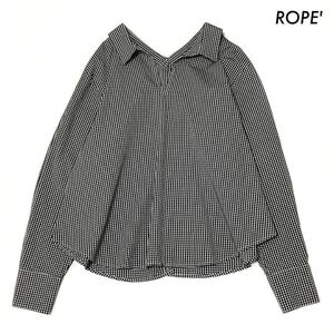 【送料無料】ROPE ロペ★ギンガムチェック柄 長袖ブラウス抜け襟 ブラック 黒