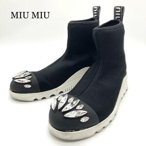 【極美品】MIU MIU スニーカー ソックス 厚底 ビジュー ブラック