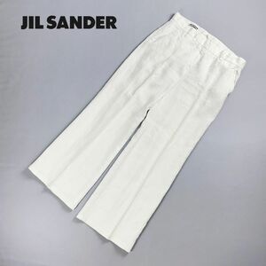 JIL SANDER ジルサンダー リネン100% ワイドスラックスパンツ ボトムス レディース 水色 ライトブルー サイズ40*QC152