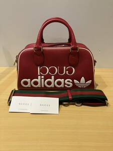 【ITMUHEVYZ1XW】GUCCI グッチ ADIDAS アディダス ミニダッフル ハンドバッグ レザー レッド 赤 2way ハンドバッグ ミニボストン 