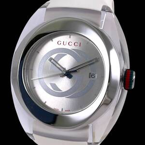 25A033　グッチ　GUCCI　137.1　シンク　SYNC　メンズ腕時計　現状品　クォーツ　3針　デイト　シルバー文字盤　ラバーベルト　１円～