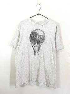 古着 90s USA製 M.C. Escher エッシャー 「写像球体を持つ手」 オールド だまし絵 アート Tシャツ XL 古着