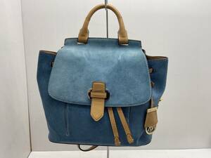 送料無料S61711 MICHAEL KORS/マイケルコース バックパック/リュック ブルー×ブラウン スエード 美品 ROMY ミディアム 牛革 保存袋付き