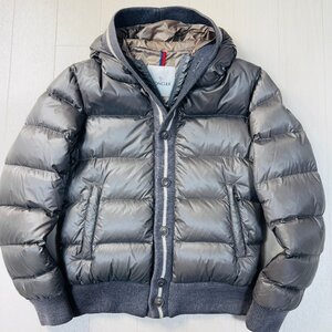 美品/表記1 M相当★モンクレール/MONCLER CESAR 切替ニット コンビ素材 ダウンジャケット ブルゾン ロゴワッペン 1952刻印 メンズ グレー