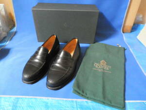 極美品◆クロケット&ジョーンズ(CROCKETT&JONES) コインローファー 7E(25.0~25.5cm相当)◆黒(ブラック) レザーソール 使用1回