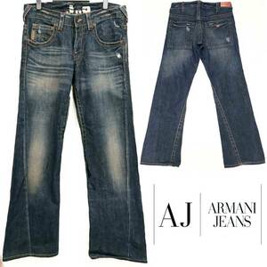 【新品】アルマーニジーンズ ARMANI JEANS ストレートジーンズ サイズ32インチ ダメージ加工 未着用 ｜AJ デニム ジーパン セミワイド 男女