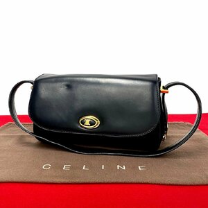 極 美品 CELINE セリーヌ ヴィンテージ トリオンフ ターンロック カーフレザー 2way ハンドバッグ セミ ショルダーバッグ 紺 1kmk732-9