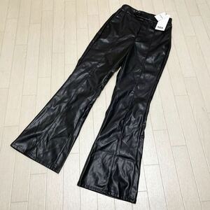 和150★① 新品 AZUL by moussy FAUX LEATHER FLARE PANTS アズールバイマウジー フレアパンツ ボトムス S レディース ブラック