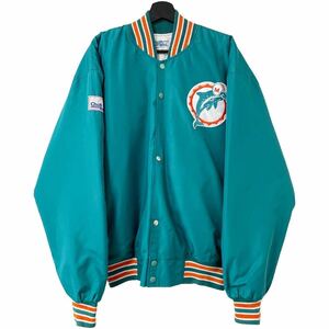 ■激レア■80s 90s USA製 MIAMI DOLPHINS ナイロン 中綿 スタジャン XL マイアミ ドルフィンズ アメフト NFL ビンテージ