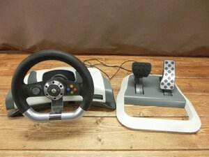 【TG-0368】XBOX360 レーシング ホイール フットペダル WRW02 Wireless Racing Wheel with Force Feedback Microsoft セット【千円市場】