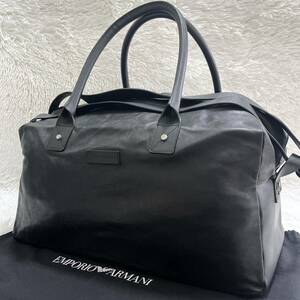 美品 保存袋付き EMPORIO ARMANI エンポリオ アルマーニ ボストンバッグ レザー ブラック ビジネスバッグ 黒 ハンドバッグ オールレザー 