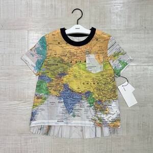 20ss 2020 未使用 sacai サカイ KIDS キッズ WORLD MAP 20-00052K ワールドマップ 世界地図柄 総柄 バック プリーツ カットソー サイズ 6