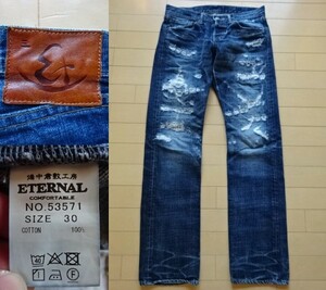 定価2.8万・備中倉敷工房【ETERNAL】NO.53571 ローライズ クラッシュ リメイク ジーンズ インディゴ SIZE:30 (エターナル,デニム)