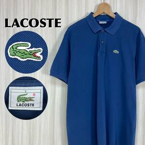 ☆希少カラー☆ゴールデンサイズ☆王道アイテム☆LACOSTE ラコステ ワニ 鹿の子 半袖ポロシャツ サイズ6 オリエンタルブルー XL〜2XL 古着