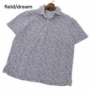 field/dream フィールドドリーム オンワード樫山 春夏 花柄 フラワー総柄★ 刺繍 半袖 鹿の子 ポロシャツ Sz.L　メンズ 紺　C4T06331_6#A