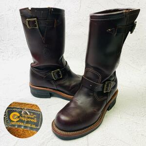 【黒タグ】チペワ エンジニアブーツ 91068 赤茶 バーガンディ ワーク US5 ビブラム CHIPPEWA 23~23.5cm レザー ビンテージ アウトドア