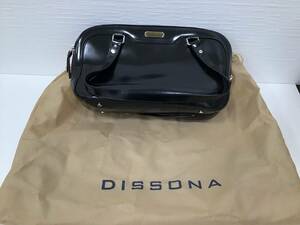 ☆ 1000円セール ☆　ほぼ未使用　DISSONA ディソーナ レザー ハンド バッグ ブラック 本革　◆10757