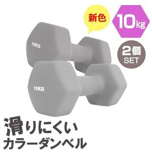 【2個セット/ダークグレー】滑りにくい カラー ダンベル 10kg 筋トレ エクササイズ 宅トレ シンプル ウエイトトレーニング ダイエット 新品