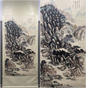 古美術 掛け軸 中国・近現代 「黄賓虹書」 紙本 【山水図】 立軸 書道 巻き物 肉筆保証 唐物 古画 画心240x120cm LT-2412184