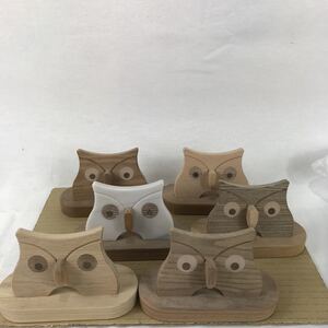 k ⑨ フクロウのメガネ掛け　木製 ハンドメイド　セット　アンティーク　置物　自然素材