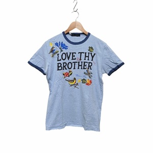 00s Y2K DSQUARED2 ディスクエアード リンガーTシャツ トリムT ダメージ加工 ブルー LOVE THY BROTHER