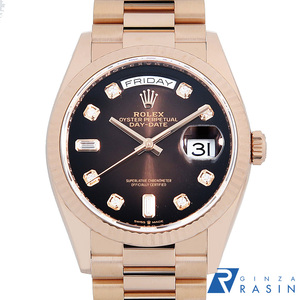 ロレックス デイデイト36 8Pダイヤ 2Pバゲットダイヤ 128235A ブラウン オンブレ ランダム番 中古 メンズ 腕時計　