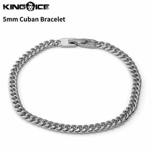 【チェーン幅 5mm、長さ 8インチ】King Ice キングアイス キューバンチェーン ブレスレット ホワイトゴールド 5mm Miami Cuban Bracelet