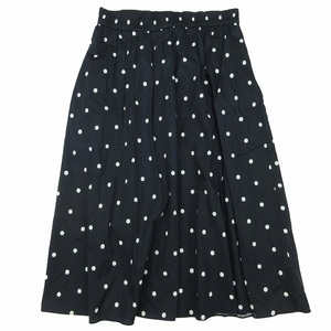 ケイトスペード KATE SPADE ストレッチ ドット フレア スカート ロング ミモレ丈 水玉 総柄 ゴムウエスト イージースカート XS 紺 白