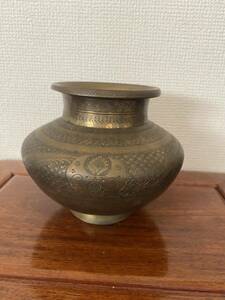 中国美術銅雕花花瓶置物 壺唐物骨董