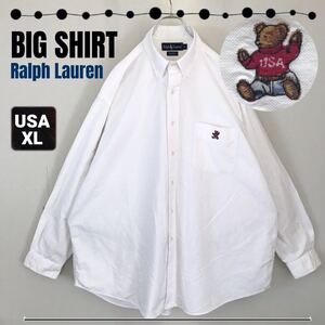 ラルフローレン/Ralph Lauren★ビッグシャツ/BIG SHIRT★ポロベア★白シャツ★オックスフォード/ボタンダウン/OX/BD★USAメンズXL