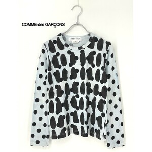 A9218/ AD2011 訳あり 春夏 COMME des GARCONS コムデギャルソン コットン 長袖 総柄 ドット柄 Tシャツ カットソー XS 水色 レディース