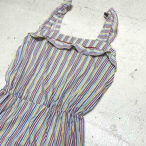 USA古着 80s Sears ロンパース アメリカ製 / ボーダー ショートパンツ フリル Tシャツ生地 ヴィンテージ VINTAGE サロペット レトロ