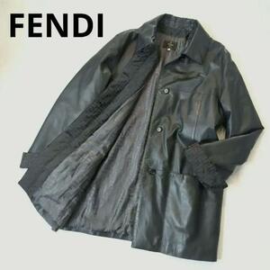 1円～ FENDI フェンディ レザージャケット レザーコート ブラック 黒 レディース 46 襟ボア取外し可 ヴィンテージ 希少