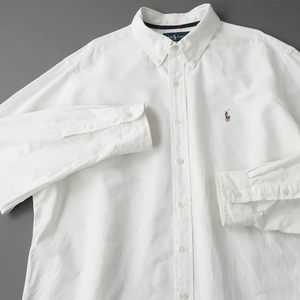 ビッグフィット◎ラルフローレン オックスフォードシャツ カラーポニー刺繍 ホワイト(XXL)