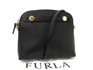 1円 ■美品■ FURLA フルラ パイパー レザー ショルダーバッグ クロスボディ 斜め掛けかばん レディース ブラック系 FF3135