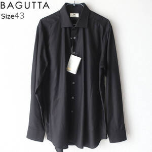 新品 未使用 BAGUTTA バグッタ 最高級 メンズ ドレスシャツ シャドーストライプ 長袖シャツ ボタン シャツ 黒 ブラック 43 2XL 3XL 3L 4L 